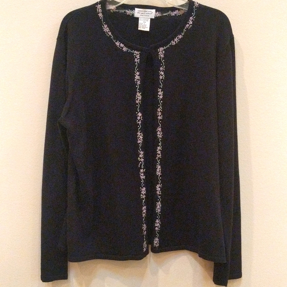 Deane & White Petite Women's Vintage Embroidered Cardigan Size PMedium